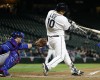 Seattle Mariners' Dae-Ho Lee breaks his bat as he singles in the fifth inning of a baseball game against the Texas Rangers, Tuesday, April 12, 2016, in Seattle. (AP Photo/Ted S. Warren)