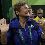 
              U.S. gymnastics team coordinator Martha Karolyi waves to the audience at the end of the artistic gymnastics women's qualification at the 2016 Summer Olympics in Rio de Janeiro, Brazil, Sunday, Aug. 7, 2016. (AP Photo/Julio Cortez)
            