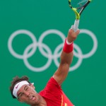 
              Rafael Nadal of Spain serves to Federico Delbonis of Argentina during the men's tennis competition at the 2016 Summer Olympics in Rio de Janeiro, Brazil, Sunday, Aug. 7, 2016. (AP Photo/Vadim Ghirda)
            