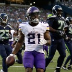 Minnesota Vikings running back Jerick McKinnon (21) runs for a touchdown against the Seattle Seahawks in the first half of a preseason NFL football game, Thursday, Aug. 18, 2016, in Seattle. (AP Photo/John Froschauer)