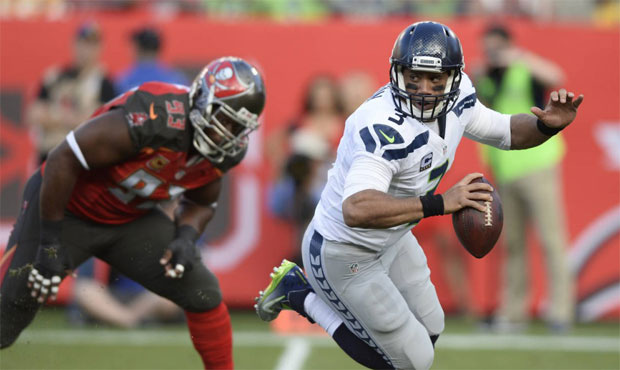 Russell Wilson was sacked a season-high six times in Seattle's loss to Tampa Bay. (AP)...