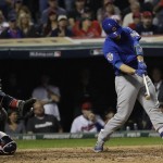 
              Chicago Cubs' David Ross hits a home run during the sixth inning of Game 7 of the Major League Baseball World Series against the Cleveland Indians Wednesday, Nov. 2, 2016, in Cleveland. (AP Photo/David J. Phillip)
            