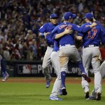 
              The Chicago Cubs celebrate after Game 7 of the Major League Baseball World Series against the Cleveland Indians Thursday, Nov. 3, 2016, in Cleveland. The Cubs won 8-7 in 10 innings to win the series 4-3. (AP Photo/David J. Phillip)
            