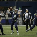 Seattle Seahawks quarterback Russell Wilson in action against the Buffalo Bills in the first half of an NFL football game, Monday, Nov. 7, 2016, in Seattle. (AP Photo/Elaine Thompson)