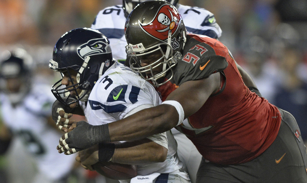 A healthy Russell Wilson was sacked six times behind a struggling offensive line in Tampa Bay. (AP)...