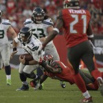 Seattle Seahawks quarterback Russell Wilson (3) is sacked by Tampa Bay Buccaneers outside linebacker Lavonte David (54) during the second quarter of an NFL football game Sunday, Nov. 27, 2016, in Tampa, Fla. (AP Photo/Phelan Ebenhack)