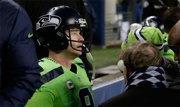 Jon Ryan left Thursday night's game with a concussion after taking a helmet-to-helmet hit on a fake...