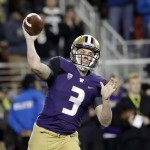 Washington quarterback Jake Browning (3) throws against Colorado during the first half of the Pac-12 Conference championship NCAA college football game Friday, Dec. 2, 2016, in Santa Clara, Calif. (AP Photo/Marcio Jose Sanchez)