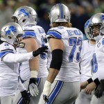 
              Detroit Lions kicker Matt Prater, left, is greeted by teammates after he kicked a field goal against the Seattle Seahawks in the first half of an NFL football NFC wild card playoff game, Saturday, Jan. 7, 2017, in Seattle. (AP Photo/Stephen Brashear)
            
