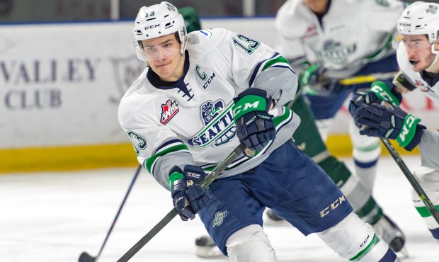 Seattle's Mathew Barzal currently ranks second in the WHL in points per game with 1.93. (T-Birds ph...