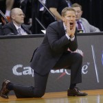 Gonzaga head coach Mark Few shouts to his team during the first half of a second-round college basketball game against Northwestern in the men's NCAA Tournament, Saturday, March 18, 2017, in Salt Lake City. (AP Photo/Rick Bowmer)