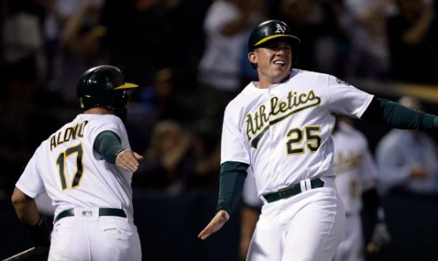 Ryon Healy played his first full season in the majors in 2017 with the Oakland A's. (AP)...