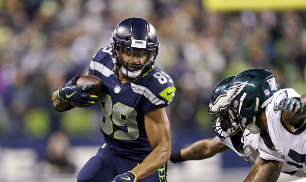 Seattle Seahawks' Doug Baldwin runs with the ball against the Philadelphia Eagles in the second hal...