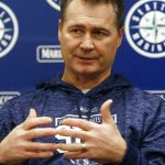 Seattle Mariners manager Scott Servais speaks to reporters at the Mariners spring training complex Wednesday, Feb. 14, 2018, in Peoria, Ariz. (AP Photo/Ross D. Franklin)