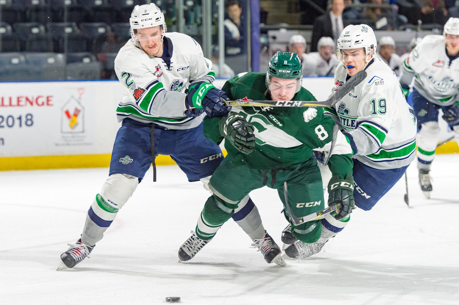 Donovan Neuls of Seattle Thunderbirds celebrates a second period