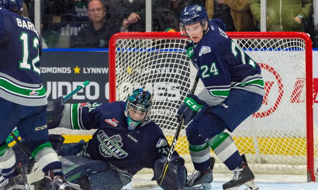 Seattle goalie Liam Hughes and the Thunderbirds saw their season come to an end Saturday night in E...