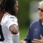 Pete Carroll talks with new Seahawks linebacker Shaquem Griffin. (AP)