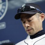 
              Seattle Mariners outfielder Ichiro Suzuki listens to a question as he talks to reporters Thursday, May 3, 2018, in Seattle. Suzuki was released Thursday by the Mariners and is shifting into a front office role with the team, although he is not completely shutting the door on playing again. (AP Photo/Ted S. Warren)
            