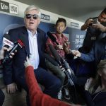 
              Seattle Mariners CEO John Stanton talks to reporters in the team dugout, Thursday, May 3, 2018, in Seattle. Mariners outfielder Ichiro Suzuki was released Thursday by the team and is shifting into a front office role, although he is not completely shutting the door on playing again. (AP Photo/Ted S. Warren)
            