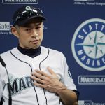 
              Seattle Mariners outfielder Ichiro Suzuki talks to reporters Thursday, May 3, 2018, in Seattle. Suzuki was released Thursday by the Mariners and is shifting into a front office role with the team, although he is not completely shutting the door on playing again. (AP Photo/Ted S. Warren)
            
