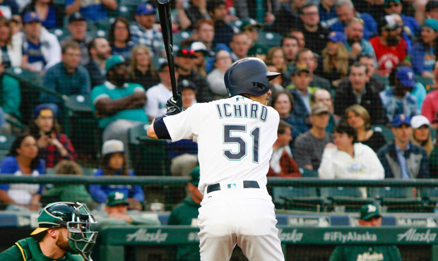 Seattle Mariners' Ichiro Suzuki of Japan has a couple of words for