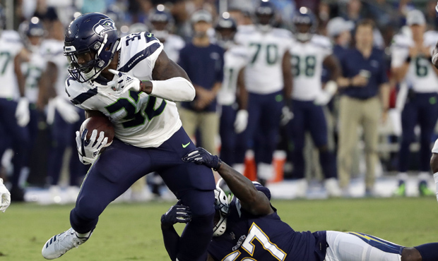 Seahawks RB Chris Carson had a touchdown called back in the first quarter. (AP)...