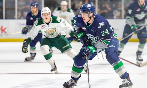 Seattle Thunderbirds defenseman Jake Lee is eligible for the NHL Draft in June (Brian Liesse/T-Bird...