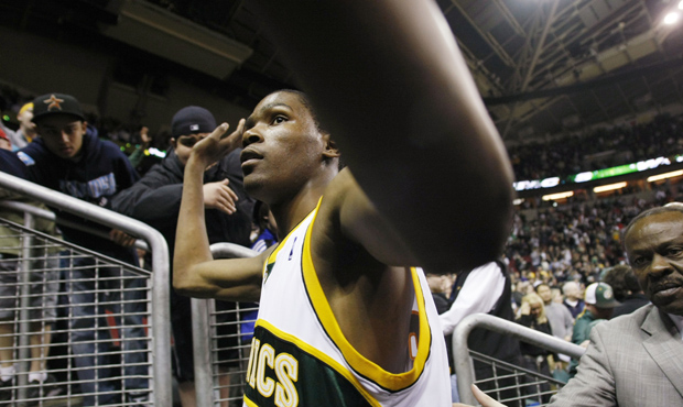 Former Sonics star Kevin Durant will play in the NBA's return to Seattle's KeyArena. (AP)...
