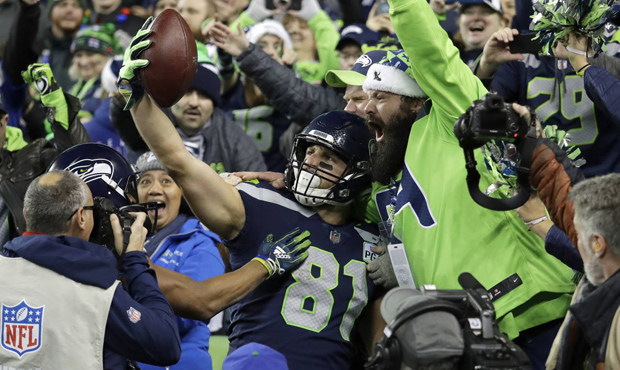 Nick Vannett caught one of Russell Wilson's three TD passes in the Seahawks' win. (AP)...