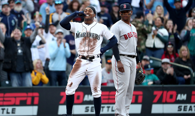 Mallex Smith hit a triple for his first hit in a Mariners uniform. (Getty)...