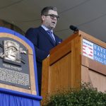 Edgar Martinez gives his speech during the Baseball Hall of Fame induction ceremony at Clark Sports Center on July 21, 2019 in Cooperstown, New York. (Photo by Jim McIsaac/Getty Images)