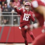 Washington State quarterback Anthony Gordon (18) throws a pass during the first half of an NCAA college football game against Stanford in Pullman, Wash., Saturday, Nov. 16, 2019. (AP Photo/Young Kwak)