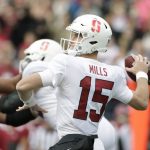 Stanford quarterback Davis Mills (15) throws a pass during the first half of an NCAA college football game against Washington State in Pullman, Wash., Saturday, Nov. 16, 2019. (AP Photo/Young Kwak)