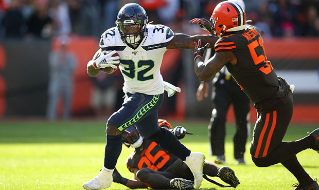 Seahawks running back Chris Carson...