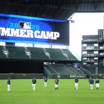 SEATTLE, WASHINGTON - JULY 03: The Seattle Mariners participate in drills during summer workouts at T-Mobile Park on July 03, 2020 in Seattle, Washington. (Photo by Abbie Parr/Getty Images)