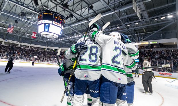 The Thunderbirds players celebrated the naming of the Seattle Kraken. (Brian Liesse/T-Birds)...