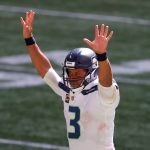 ATLANTA, GEORGIA - SEPTEMBER 13:  Russell Wilson #3 of the Seattle Seahawks reacts after a rushing touchdown in the fourth quarter against the Atlanta Falcons at Mercedes-Benz Stadium on September 13, 2020 in Atlanta, Georgia. (Photo by Kevin C. Cox/Getty Images)