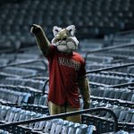 PHOENIX, ARIZONA - SEPTEMBER 13: Baxter the mascot of the Arizona Diamondbacks gestures to the field while standing in the empty seats during a game against the Seattle Mariners at Chase Field on September 13, 2020 in Phoenix, Arizona. (Photo by Norm Hall/Getty Images)