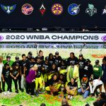 PALMETTO, FLORIDA - OCTOBER 06: The Seattle Storm celebrates winning the WNBA Championship after defeating the Las Vegas Aces 92-59 during Game 3 of the WNBA Finals at Feld Entertainment Center on October 06, 2020 in Palmetto, Florida. NOTE TO USER: User expressly acknowledges and agrees that, by downloading and or using this photograph, User is consenting to the terms and conditions of the Getty Images License Agreement. (Photo by Julio Aguilar/Getty Images)