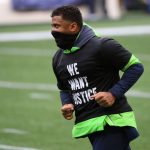 SEATTLE, WASHINGTON - OCTOBER 11: Russell Wilson #3 of the Seattle Seahawks warms up against the Minnesota Vikings at CenturyLink Field on October 11, 2020 in Seattle, Washington. (Photo by Abbie Parr/Getty Images)