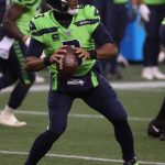 SEATTLE, WASHINGTON - OCTOBER 11: Russell Wilson #3 of the Seattle Seahawks looks to pass against the Minnesota Vikings during the second quarter at CenturyLink Field on October 11, 2020 in Seattle, Washington. (Photo by Abbie Parr/Getty Images)