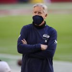 GLENDALE, ARIZONA - OCTOBER 25: Head coach Pete Carroll of the Seattle Seahawks looks on during pre-game before the game against the Arizona Cardinals at State Farm Stadium on October 25, 2020 in Glendale, Arizona. (Photo by Christian Petersen/Getty Images)
