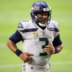 GLENDALE, ARIZONA - OCTOBER 25: Quarterback Russell Wilson #3 of the Seattle Seahawks jogs during warm-up before the game against the Arizona Cardinals at State Farm Stadium on October 25, 2020 in Glendale, Arizona. (Photo by Christian Petersen/Getty Images)