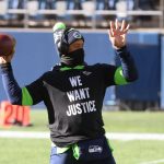 SEATTLE, WASHINGTON - NOVEMBER 01: Quarterback Russell Wilson #3 of the Seattle Seahawks warms up before taking on the San Francisco 49ers in their game at CenturyLink Field on November 01, 2020 in Seattle, Washington. (Photo by Abbie Parr/Getty Images)