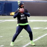 SEATTLE, WASHINGTON - DECEMBER 06: Russell Wilson #3 of the Seattle Seahawks warms up prior to the game against the New York Giants at Lumen Field on December 06, 2020 in Seattle, Washington. (Photo by Abbie Parr/Getty Images)