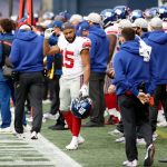 SEATTLE, WASHINGTON - DECEMBER 06: Golden Tate #15 of the New York Giants looks on from the sideline against the Seattle Seahawks during the second quarter in the game at Lumen Field on December 06, 2020 in Seattle, Washington. (Photo by Abbie Parr/Getty Images)