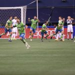 SEATTLE, WASHINGTON - DECEMBER 07: Gustav Svensson (C) #4 of Seattle Sounders celebrates his goal in the 93rd minute against Minnesota United during their Western Conference Finals game at Lumen Field on December 07, 2020 in Seattle, Washington. The Sounders took a 3-2 lead on the play. (Photo by Abbie Parr/Getty Images)