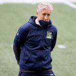SEATTLE, WASHINGTON - DECEMBER 27: Head coach Pete Carroll of the Seattle Seahawks looks on before the game against the Los Angeles Rams at Lumen Field on December 27, 2020 in Seattle, Washington. (Photo by Abbie Parr/Getty Images)