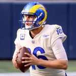 SEATTLE, WASHINGTON - DECEMBER 27: Jared Goff #16 of the Los Angeles Rams looks to pass against the Seattle Seahawks during the first quarter at Lumen Field on December 27, 2020 in Seattle, Washington. (Photo by Abbie Parr/Getty Images)