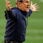 GLENDALE, ARIZONA - JANUARY 03: Head coach Pete Carroll of the Seattle Seahawks reacts on the sidelines during the first half of the NFL game against the San Francisco 49ers at State Farm Stadium on January 03, 2021 in Glendale, Arizona. (Photo by Christian Petersen/Getty Images)